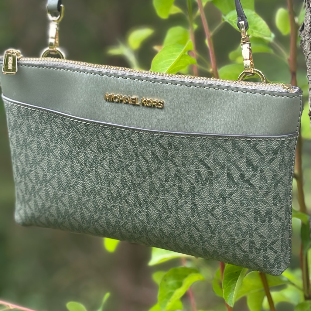 Michael Kors Olive Green Monogram Wristlet Crossbody